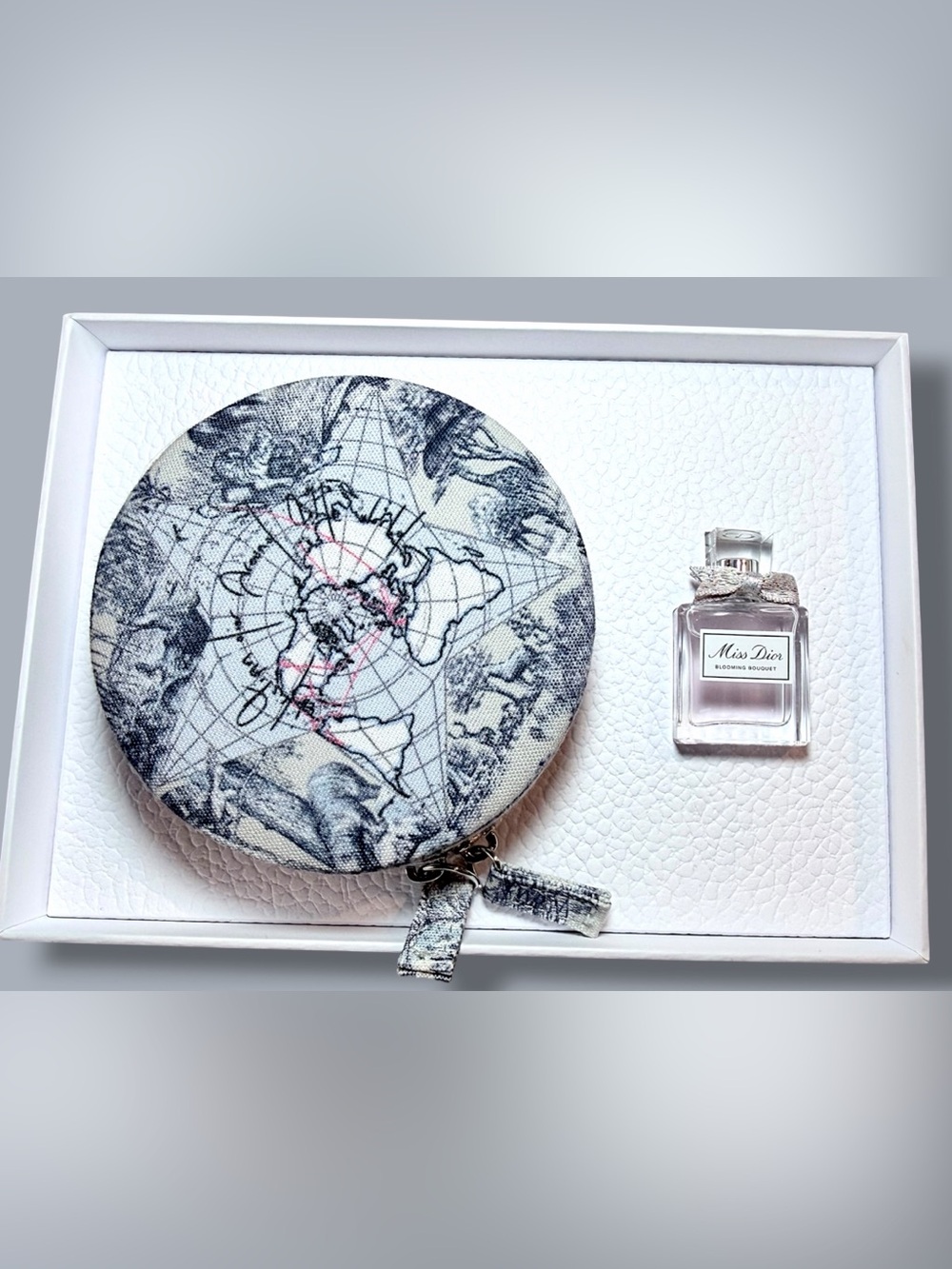 Dior Beauty Round Toile Travel Jewelry Case + Miss Dior Mini
